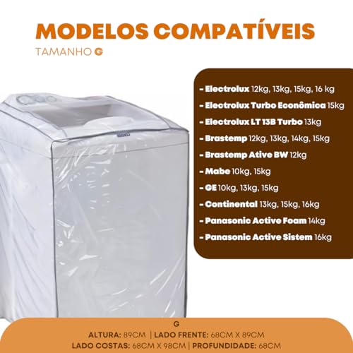 Capa Máquina de Lavar Impermeável transparente 8Kg 9kg 10kg 11kg 12kg 13kg 14kg 15kg 16k todas Marca