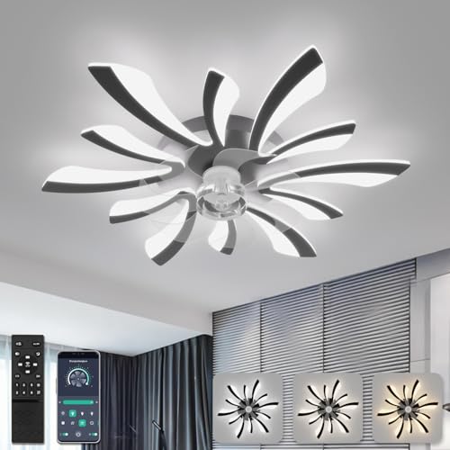 78cm Ventilador de Techo con Luz Ultra Silencioso Lampara Ventilador Techo con Mando Regulable 6 Velocidades DC Verano/invierno Plafon Iluminacion Ventilador Moderna para Dormitorio Salón,Negro