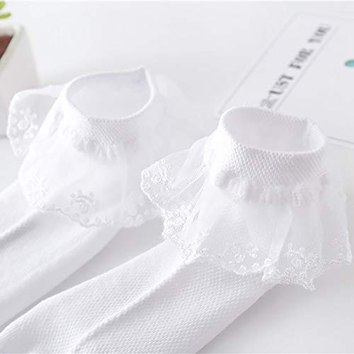 4 Pairs Toddler Baby Girls Lace Princess Socks Cotton Ruffled Solid Ankle Socks White 1-4T #TOP2