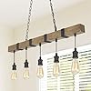 LOG BARN Kitchen Light Fixtures, Farmhouse Chandelier for Kitchen Island in Rustic Faux Wood with Black Wires, 5-Light Pendant Lighting for Dining Room