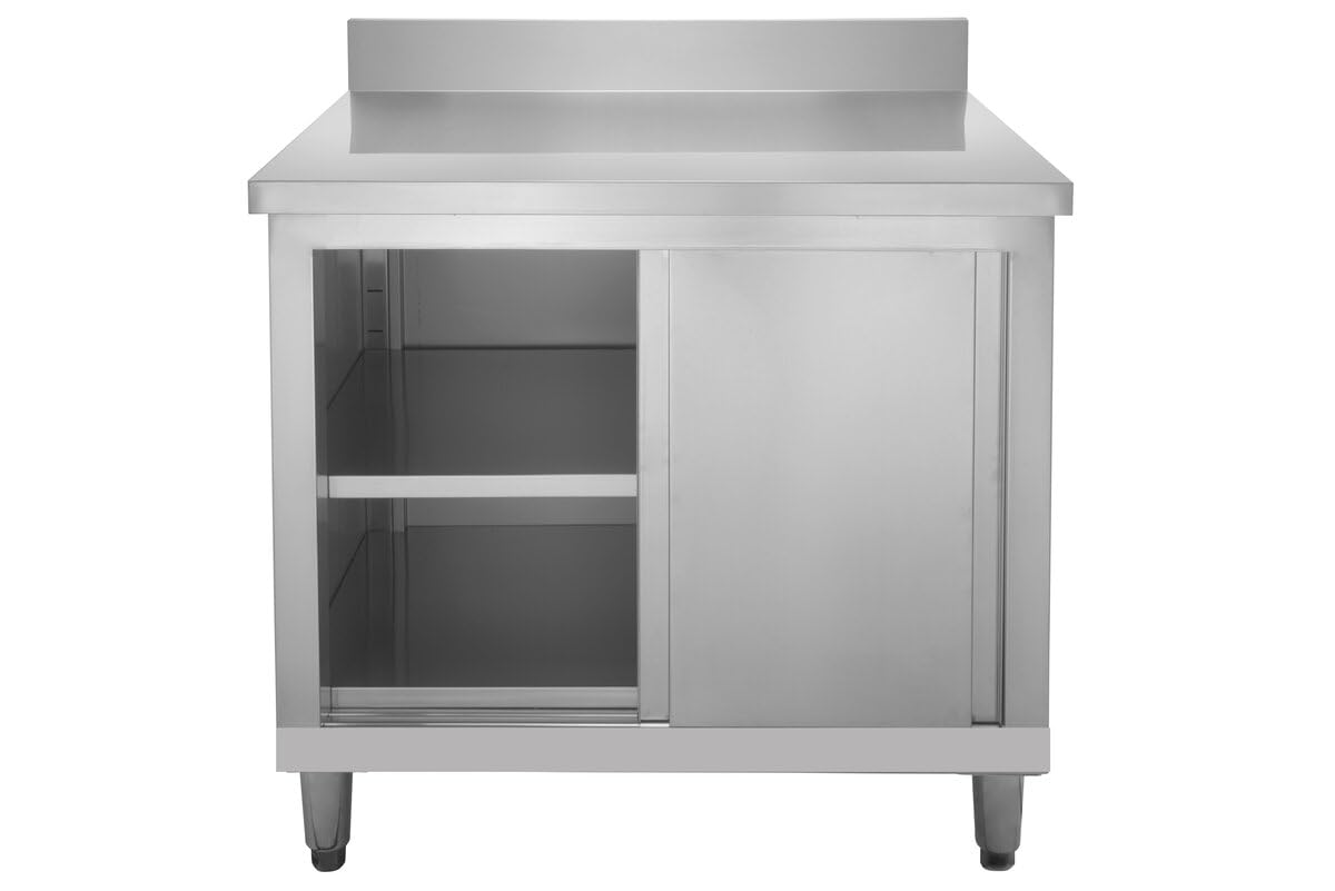 GastroHero Arbeitsschrank ASSB126A | 100 mm Aufkantung | Edelstahl Arbeitsschrank 100x70 cm | Hygienischer Gastro Schrank mit Stauraum | Profi Küchenmöbel für Gastronomie & Großküche