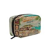 Camper Bus Hippie Peace Sign Palm Trees California Surf Large Women Makeup Bag, Zipper Pouch Travel Cosmetic Organizer, Train Toiletry Storage Case, Portable Coin Purse Holder for Women and Girls