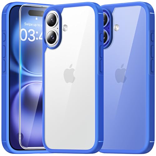 TAURI for iPhone 16 Case 6.1" with 1-Pack Screen Protector,[Not-Yellowing] 16 FT Drop Protection, Military-Grade Protection, Shockproof Translucent Back Bumper Phone Cover - Blue by TAURI - Used condition - CA$5.62