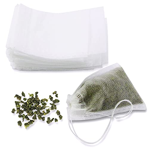 WFPLUS Disposable Tea Filter Bags 200 Bolsas de Filtro Desechables, algodón vacío con cordón para infusor de té para Hojas Sueltas, 16 x 2.75 Pulgadas, Blanco