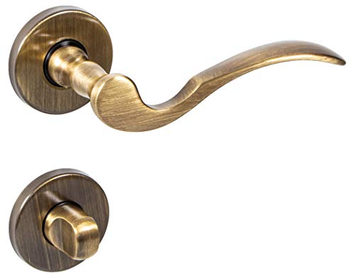 JUVA Poignee de Porte | Cuillère | épaisseur de porte 35-47 mm | 1 Kit Poignée | Laiton Antique Bruni | Porte de chambre Garniture de rosace Vintage Ferrure de porte | WC - Salle de bain