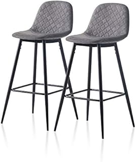 TUKAILAi 2PCS Barstools Grey Faux Leather Breakfast Kitchen Counter Bar Chairs Metal Leg in Black High Stools Kitchen Chairs Counter Bar Stools