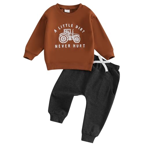 Image of fhutpw Toddler Baby Boy Clothes Funny Letter Long Sleeve Sweatshirt Pullover Top Jogger Pants Fall Winter Outfits