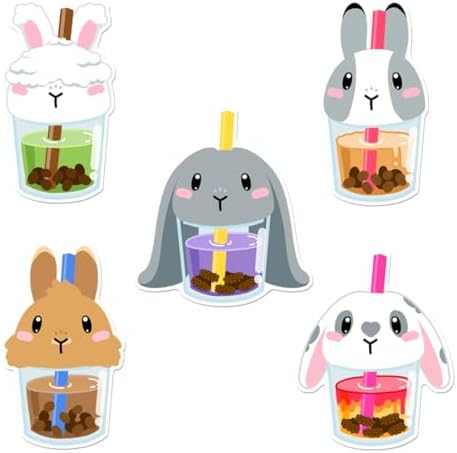 Cute Milk Tea Rabbits Stickers; Waterproof Bunny Boba Kawaii Decals for Laptops, Tumblers, Journals, Phones, Luggage, Cars; Original Designs image 4