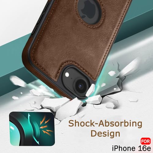 Image of TheGiftKart Genuine Leather Finish Back Cover Case for iPhone 16e | Shockproof Design | Raised Edges for Camera & Screen Protection | Stunning Minimalist Design Case Cover (Black Sides, Brown)