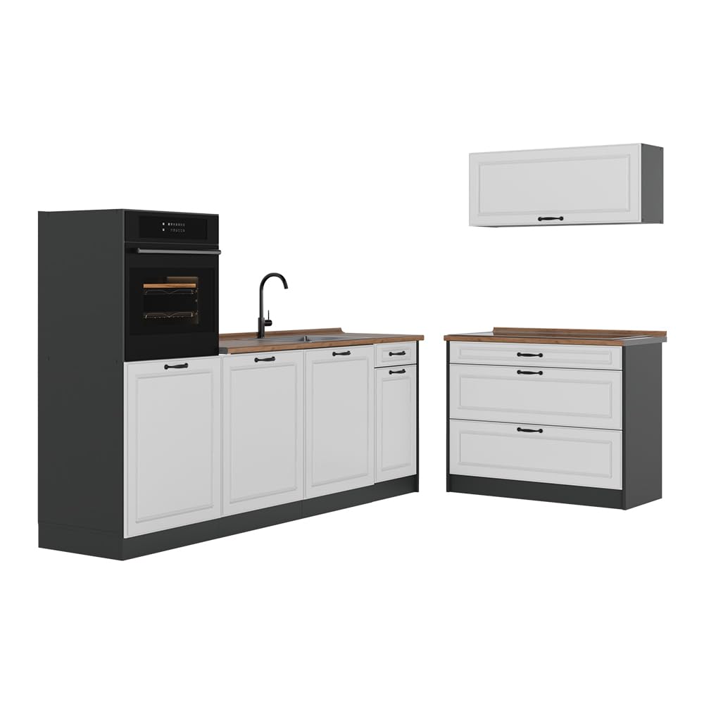 Vicco Aneks kuchenny "R-Line", Biały rustykalny/Antracyt 220 cm