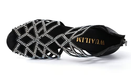 Wuailim Women's Ballroom Rhinestone Dance Shoes, Latin Salsa Bachata Practice Performance Dancer Shoes(Black,1.5 Inches Heel,Size 10) #TOP4
