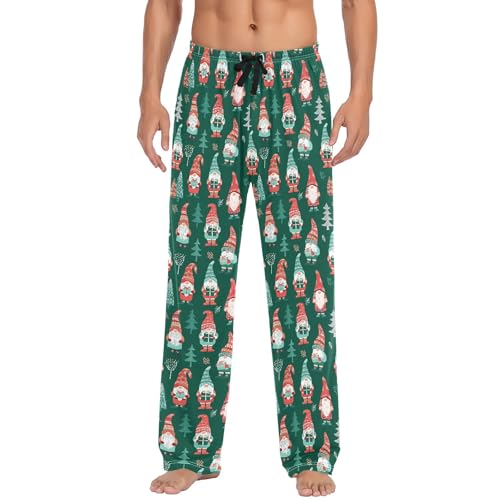 Mens Cotton Pajama Pants Sleep Lounge Pj Bottoms Sleepwear with Pockets Drawstring S Green Gnomes Tree2