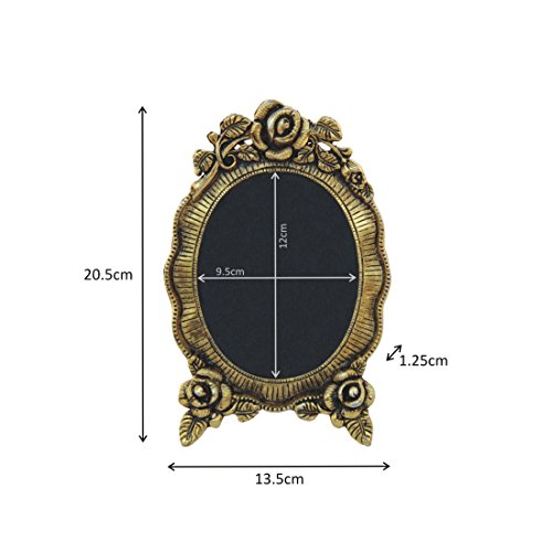Image of Handicrafts Paradise Vintage Floral Photo Frame Antique Gold Finish Oval Picture Frame with Rose Flower Border Design for Home Decor & Office Desk - 8 Inch