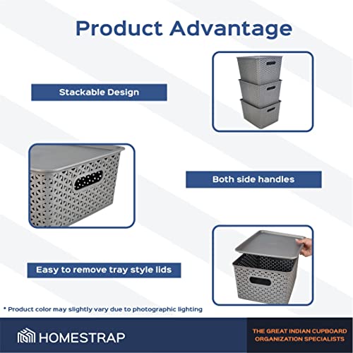 HomeStrap 3-Pack Grey Rectangular Storage Baskets Pack of 3 - Image 4