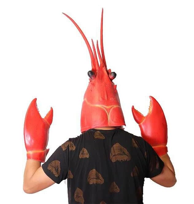 jokeshop Lobster Mask & Claws Hands Gloves Costume Accessory Halloween Fancy Dress Crab