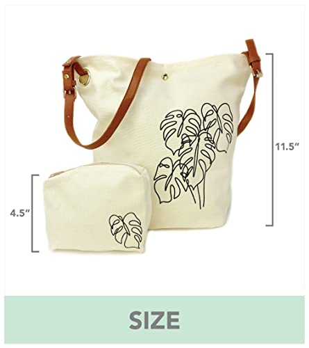 Monstera Canvas Crossbody Tote Bag & Zipper Pouch, Shoulder Tote Bag, Plant Lover Gifts For Women3