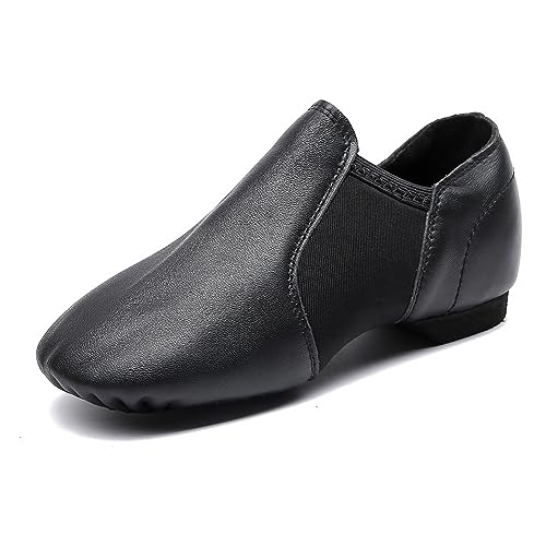 MSMAX Womens Leather Jazz Shoes Slip on Ballroom Dance Practice Teaching Shoe Black 12 M US Women - Thumbnail 3