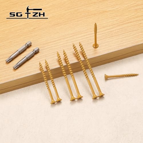Image of #10 x 3-1 /2 inch Deck Screws (348Pcs) 6lb. Exterior Wood Screws. Carbon Steel, Tan, Flat Head, Rust Resistant epoxy Coated, with T25 Star Bit