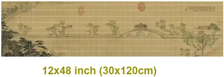 Asian Style Bamboo Table Runner, 12"x48" Ancient Chinese Paintings Table Mat for Kitchen Dining Bedroom Decoration (Jade Belt Bridge)