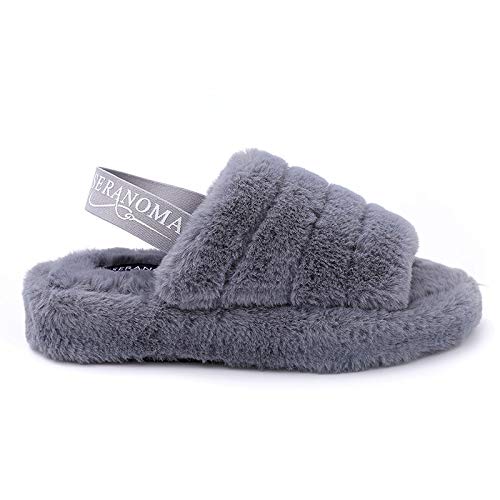 Seranoma Women's Faux Fur Slipper With Elastic Band | Fluff Slide Slipper (Grey,6) #TOP4