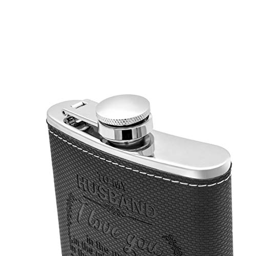 Personalized Engraved Hip Flask -7Oz With Funnel- Stainless Steel Flask Sets, The Perfect Flasks For Liquor For Men Gift, Boyfriend Gift, Husband Day Gift Or Groomsmen Gift (Black-To Husband) #TOP2