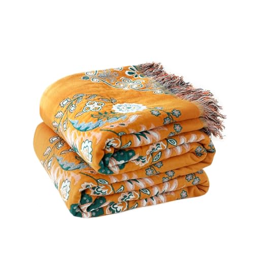Image of LUTBM Boho Throw Blanket for Bed 60 inchx80 inch, 100% Cotton Yellow Couch Blankets