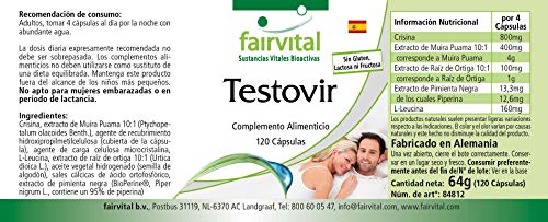 Fairvital | Testovir - Testosteron Booster - met Muira Puama, Chrysine & bioperine - HOOG GEDOSEERD - VEGAN - 120 capsules - Afbeelding 6