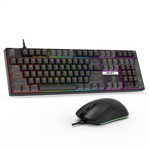 NPET CR108 RGB Gaming Keyboard and Mouse Combo, 108 Keys Swappable Custom Wired Mechanical Keyboard, Linear Red Switches, 7200DPI Adjustable Gaming Mouse for PC Mac Xbox Gamer (108 Keys, Black Grey)