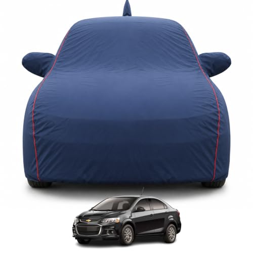 Image of Premium Car Cover for Chevrolet Aveo Model | Waterproof, UV & Dust Protection | Mirror & Antenna Pocket | Triple Stitched, Soft Inner Lining, Belt & Buckle (Navy Blue)