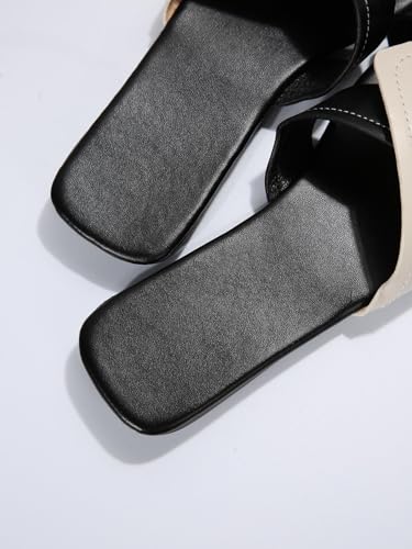 GORGLITTER H-Band Flat Sandals for Women Dressy Color Block Slides Open Square Toe Summer Beach Vacation Sandals4