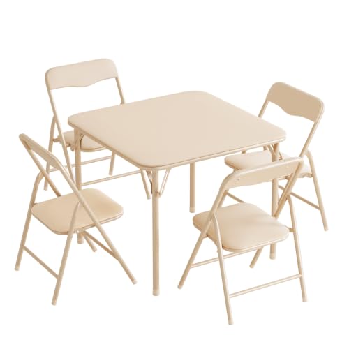 Image of JOYMOR Kids Folding Table and Chairs Set, 5-Piece Metal Frame Activity Set with Easy-Fold Design for Playroom & Classroom, Beige