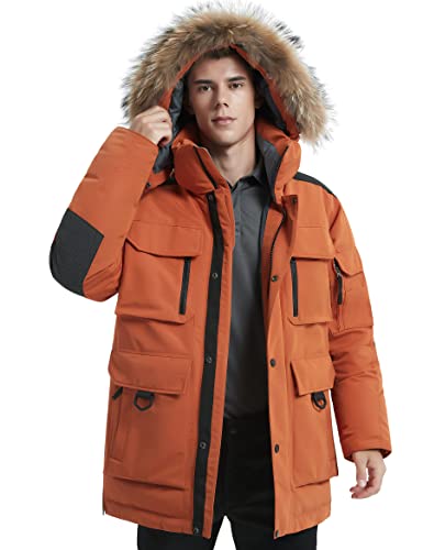Image of HARD LAND Men's Down Parka Extreme Warm Winter Jacket With Real Fur Hood Short /Long