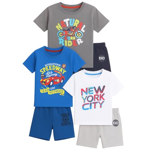 Image of EIO Boys Cotton Printed Dress Clothing Set Combo with Tshirts & Shorts-Pack 3