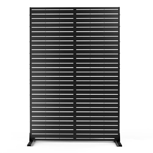 YESUNEED Metal Privacy Screen Outdoor Freestanding Privacy Wall Panels and Decorative Patio Dividers,Crafted from Steel with Sun-Proof Design,Ideal for Patio,Garden,72'H×44'L（Black&Louvered 5 Panels)