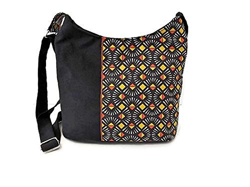 Sac A Main En Bandouliere Ethnique Noir Et Jaune Moutarde Sac Seau En Toile Et Tissu Imprime Geometrique Cadeau Femme Amazon Fr Handmade