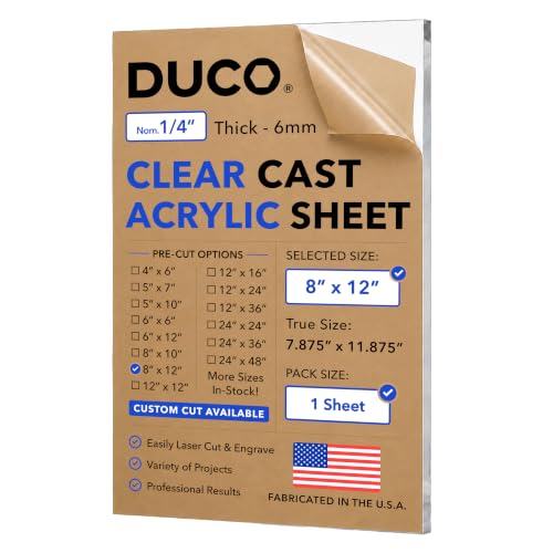Image of Duco 1 /4 inch Clear Cast Acrylic Sheet, 8 inchx12 inch Plexiglass Sheet, 1 Pack