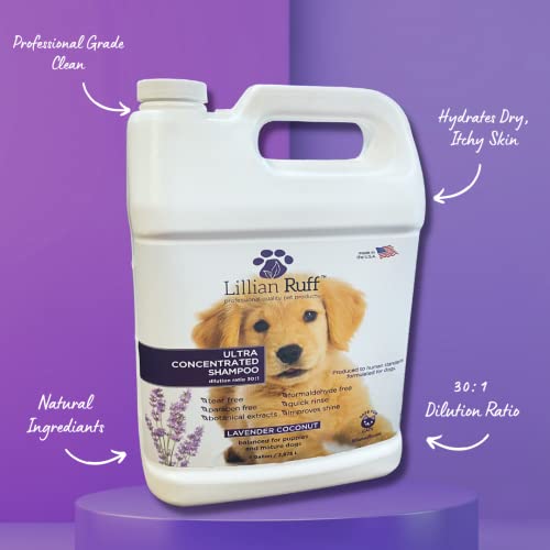 Lillian Ruff High Concentrate Professional Grooming Shampoo For Dogs With Hydrating Essential Oils – 30:1 Concentration For Bathing System - Clean, & Deodorize Dry, Sensitive Skin (Gallon/Pump) #TOP2