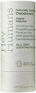 Hey Humans Deodorant, Aluminum Free Deodorant for Women and Men, Contains Naturally Derived Ingredients, All Day Odor Control, Refreshing Essential Oils, Earth Friendly Package, Apple Matcha