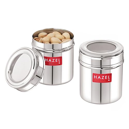Image of HAZEL Stainless Steel Top See Containers, 250 ml (Pack of 2) | See Through Lid Steel Jars for Spices, Dry Fruits & Kitchen Use