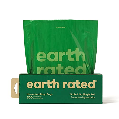 Earth Rated Hundekotbeutel, neues aussehen, dicke Grab & Go Einzelrolle, ideal für das Aufsammeln im Garten, unparfümiert, 300 Beutel