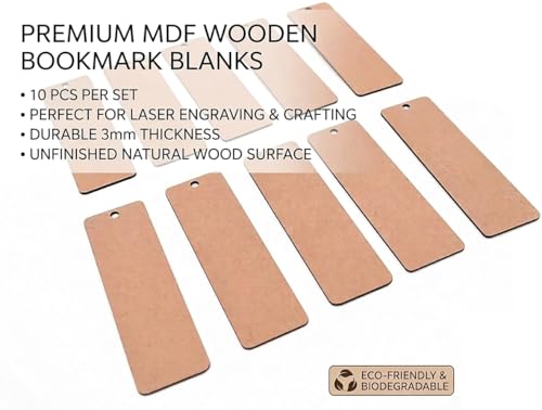 Image of MDF Bookmark Cutouts for Craft - Set of 10 (4x10cm) Plain Wood Sheet Blanks for Painting, Resin Art, Decoupage & DIY School Projects | Rectangular Wooden Tags for Kids & Professional Artists
