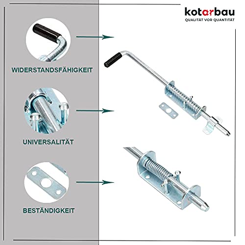 KOTARBAU® Gate Drop Bolt, Galvanised Steel, 420 mm (16.5 Inches), Silver, Spring Latch, Heavy Duty, Spring Loaded Bolt - Image 3