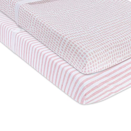Ely's & Co. Patent Pending Waterproof Changing Pad Cover Set | Cradle Sheet Set By Ely's & Co No Need For Changing Pad Liner Mauve Pink Splash & Stripe 2 Pack For Baby Girl #TOP5