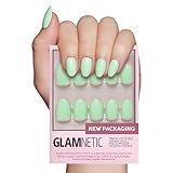 Glamnetic Press On Nails - Mint Green | Solid Opaque Pastel Green Short Oval Nails, Reusable | 15 Sizes - 30 Nail Kit