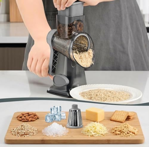 Rotary Cheese Grater with Transparent Hand Crank-Shredder Slicer Grinder 3 Reversible Stainless Steel Blades, Stable Suction, Labor-Saving Handle, Safe Kitchen Tool for Ice Shaver Vegetable Chocolate by Generic - Image 3