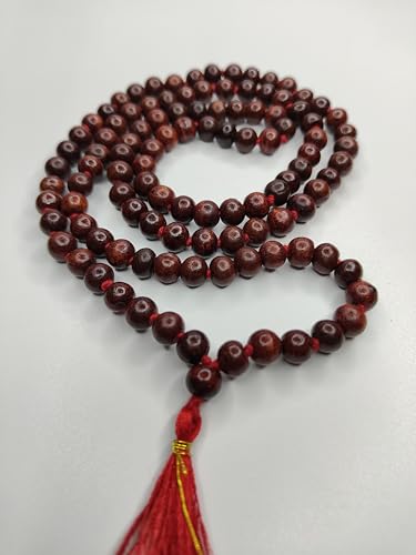 Image of PRIYA BEADS Original Lal Chandan Japa Mala 8mm Beads with Cotton Gaumukhi Japa Bag | Natural Red Sandalwood Beads Mala for Meditation, Pooja, Chanting, Wearing | Rosary String for Men and Women