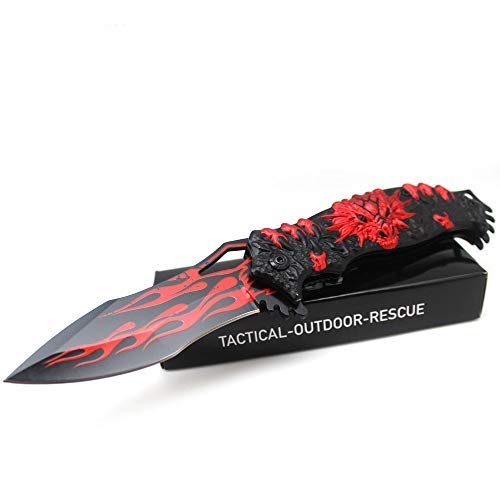 Snake Eye Tactical Fantasy Flaming Dragon Design Folding Knife Outdoor Survival Pocket Knife Small one-Hand Knife (Red-1)