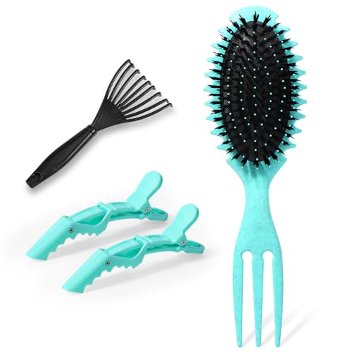 Vinabo Peine Pelo Rizado, Cepillo Cerdas Jabali Cepillo Pelo Rizado para Peinar y Dar Forma a Los Rizos, Bounce Curl Brush para Todo Tipo de Cabello (Verde)