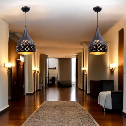 Image of GreyWings Modern Black Dome Laser Cut Hanging Pendant Light for Ceiling - Aluminium, Drop, Antique Decor,(Bulb is not Included) Big Pack of 4