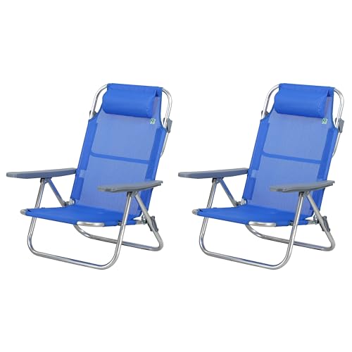 Totò Piccinni Spiaggina AVANA sedia sdraio pieghevole in Alluminio e Textilene con cusino e braccioli e schienale alto reclinabile 6 posizioni (2, Blu)
